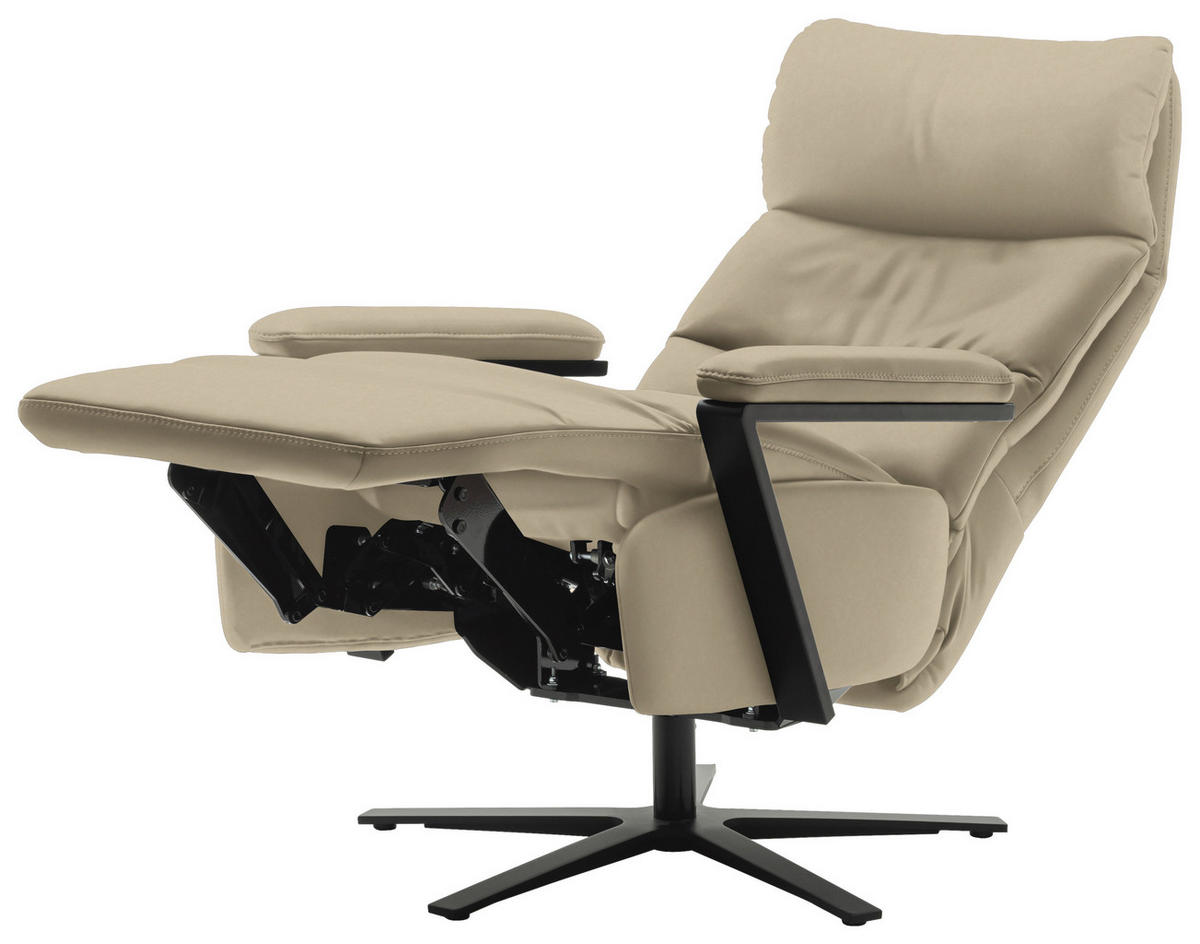 FERNSEHSESSEL  mit Relaxfunktion Echtleder Ecru  - Ecru/Schwarz, Design, Leder/Metall (74/111/85cm) - Schöner Wohnen