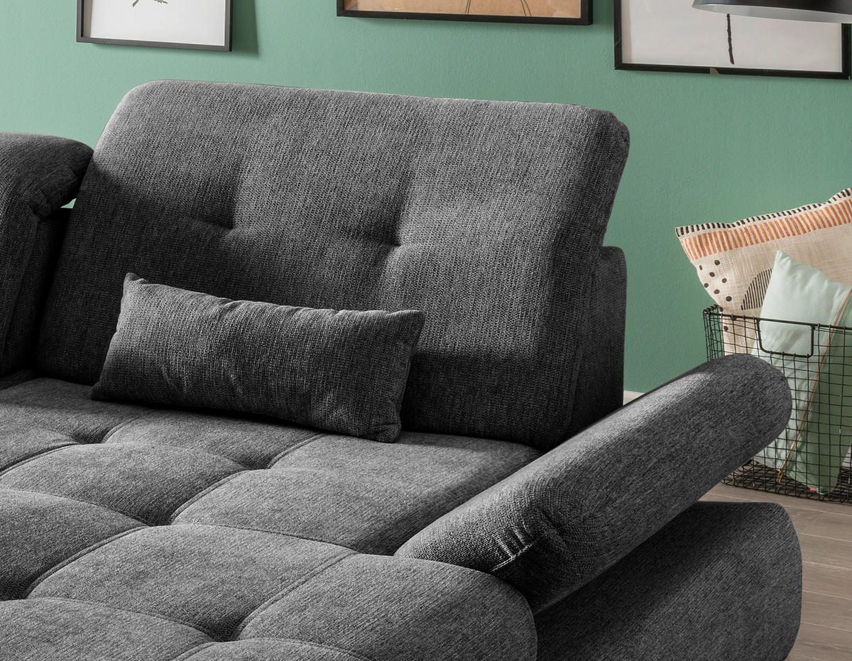 ECKSOFA in Chenille Anthrazit  - Chromfarben/Anthrazit, Design, Textil/Metall (300/196cm) - Livetastic