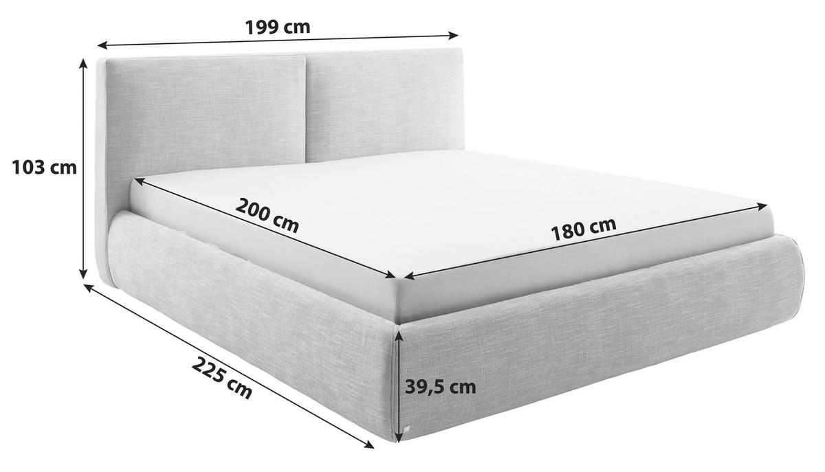 POLSTERBETT 180/200 cm,  in Hellgrau, Bettkasten, Lattenrost,  - Hellgrau/Naturfarben, MODERN, Holz/Textil (180/200cm) - Livetastic