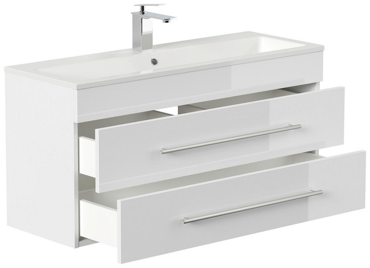 BADEZIMMER  in 100 cm  - Weiß Hochglanz/Silberfarben, MODERN, Holzwerkstoff/Metall (100cm) - MID.YOU