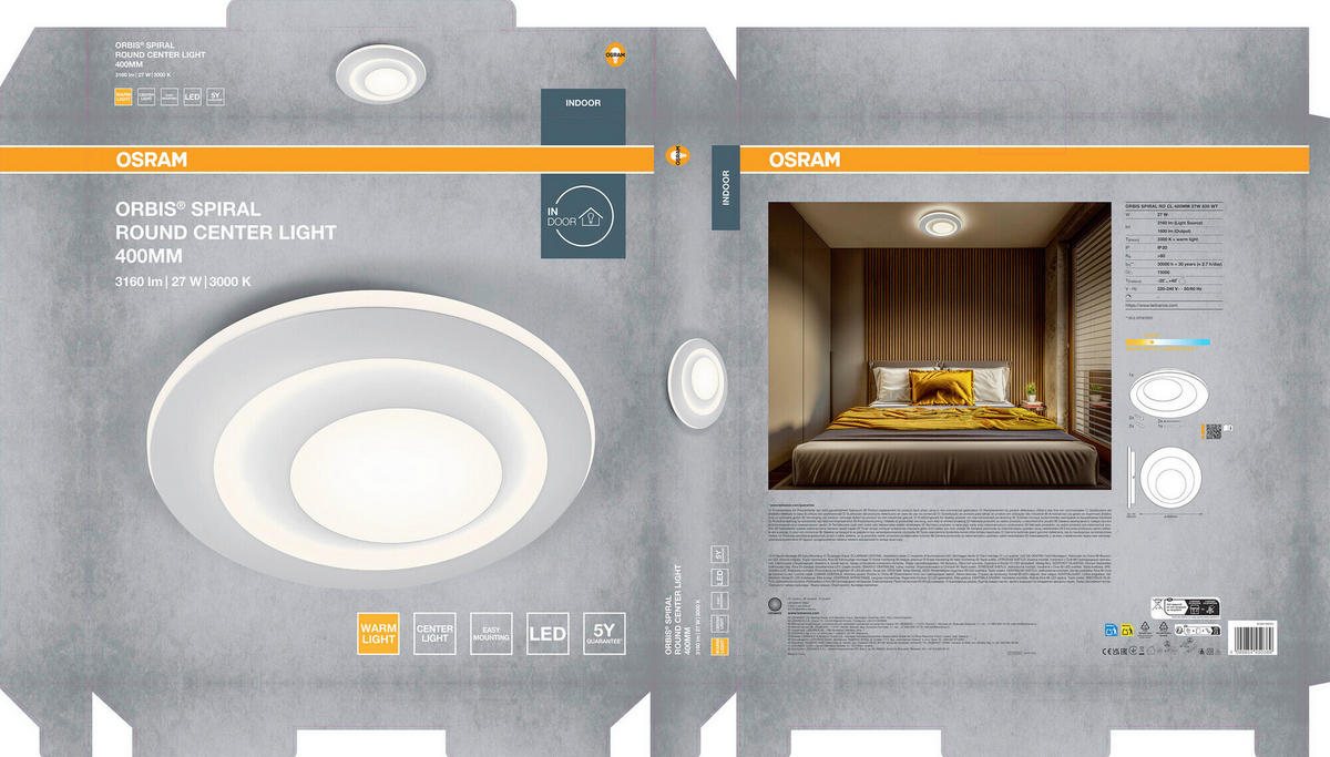 LED-DECKENLEUCHTE Orbis Spiral Round 40/5 cm   - Weiß, Design, Kunststoff/Metall (40/5cm) - Osram