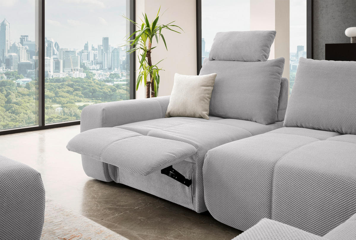 ECKSOFA in Velours Silberfarben  - Silberfarben/Schwarz, Design, Kunststoff/Textil (326/236cm) - Xora