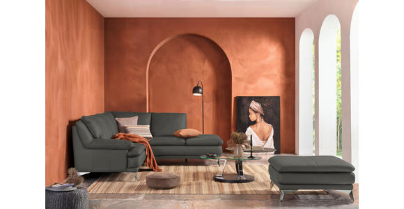 ECKSOFA Grün Echtleder  - Chromfarben/Grün, Design, Leder/Metall (242/224cm) - Novel