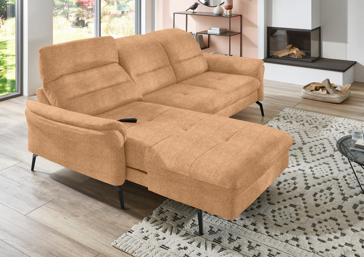 ECKSOFA in Flachgewebe Currygelb  - Currygelb/Schwarz, Konventionell, Textil/Metall (181/260cm) - Beldomo Speed
