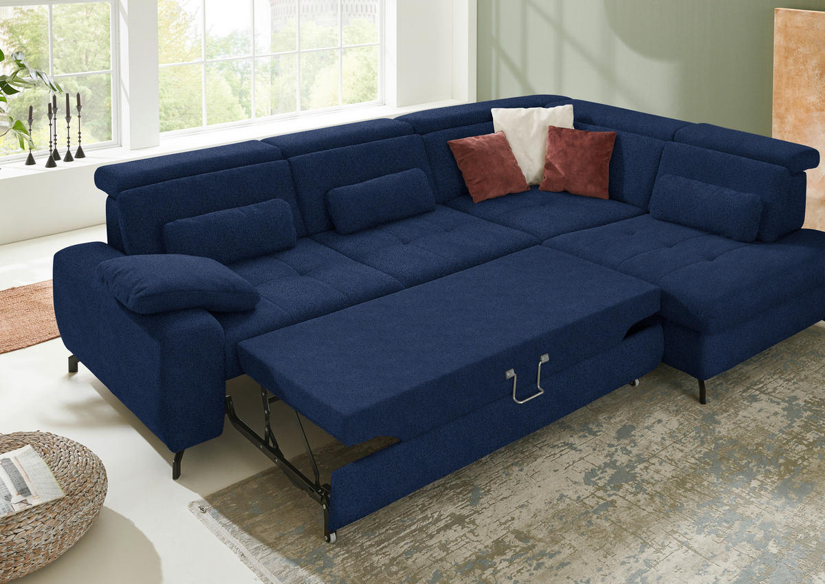 ECKSOFA in Chenille Dunkelblau  - Schwarz/Dunkelblau, Design, Textil/Metall (310/220cm) - Beldomo Style