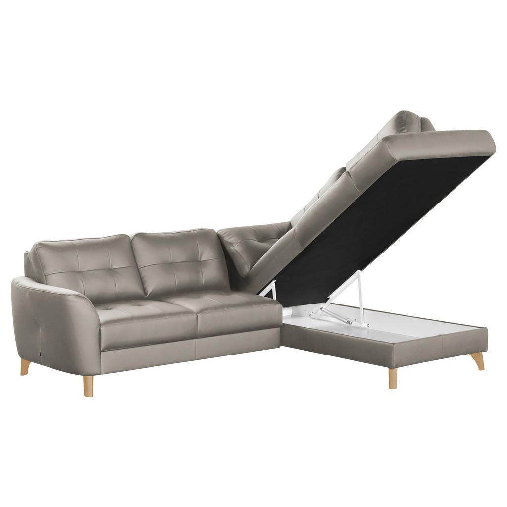 Thumbnail - Livetastic Ecksofa, Platin, Textil, Leder, Echtleder, Rindleder, Buche, 4-Sitzer, Ottomane rechts, L-Form, 236x190 cm, M...