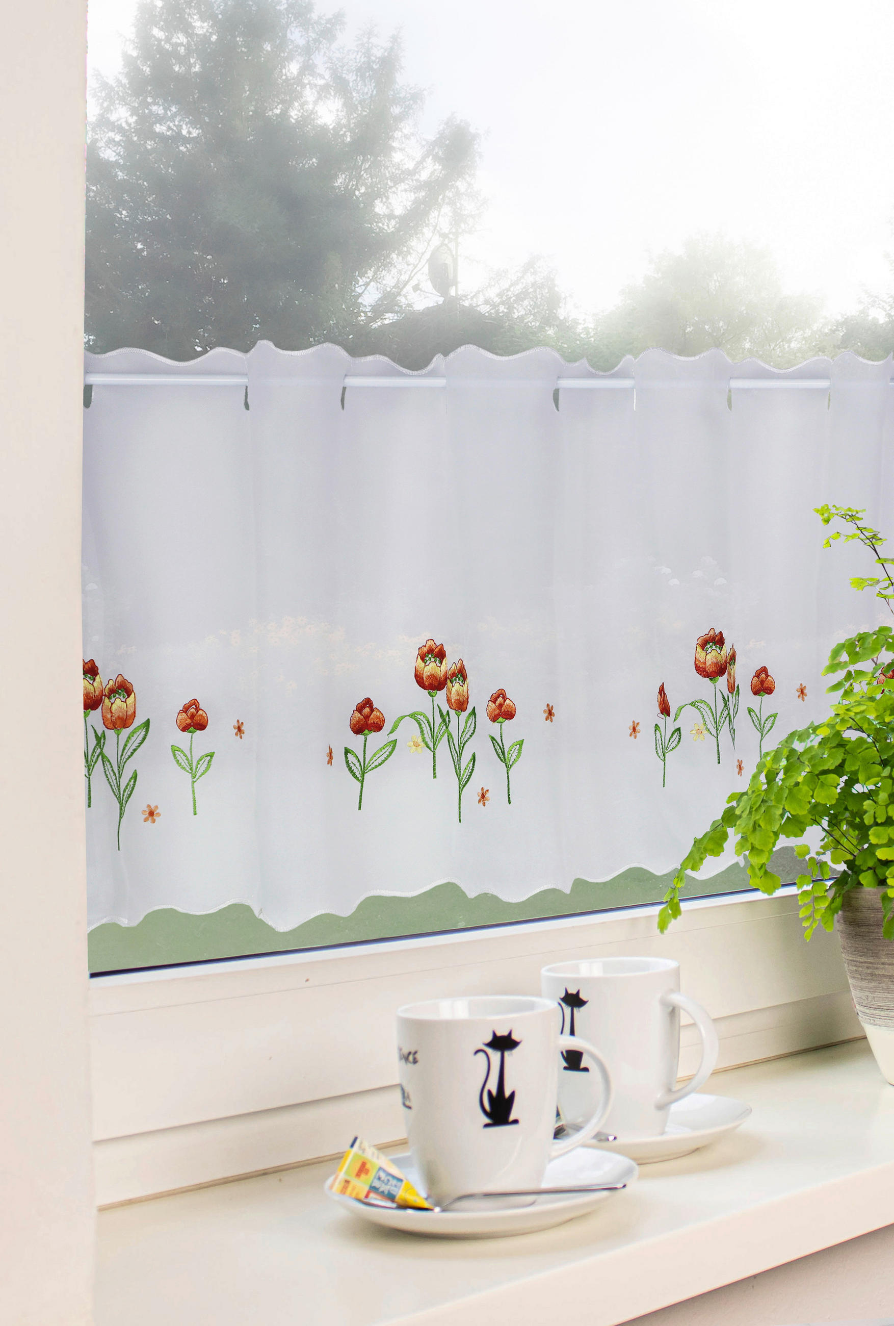 KURZGARDINE   140/44 cm   - Rot/Weiß, Natur, Textil (140/44cm)