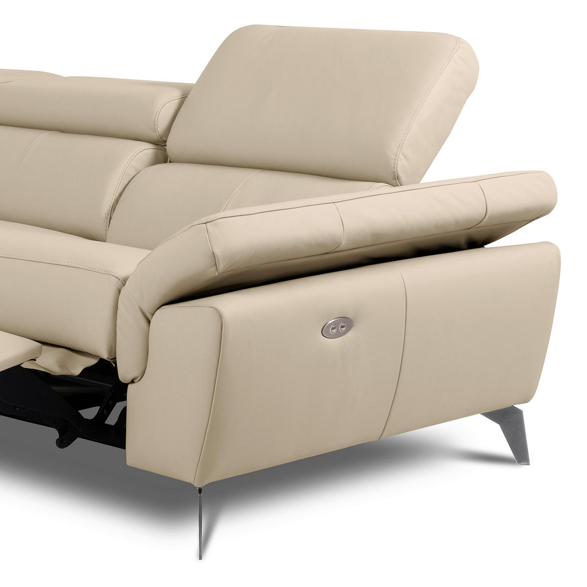 ECKSOFA Grau Echtleder Lederlook Rücken echt, Armteilverstellung, Relaxfunktion, Kopfteilverstellung  - Chromfarben/Grau, Design, Leder/Textil (179/252cm) - Livetastic
