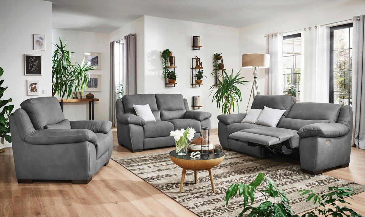 2,5-SITZER mit elektr.Funktion Grau  - Wengefarben/Weiß, KONVENTIONELL, Holz/Textil (210/96/99cm) - Livetastic