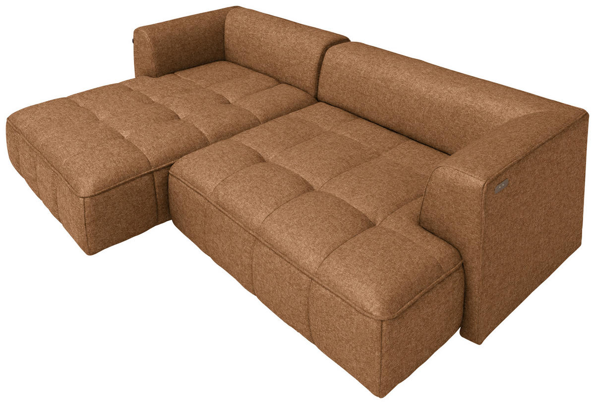 ECKSOFA Webstoff Cognac  - Cognac/Schwarz, Design, Kunststoff/Textil (188/288cm) - Welnova