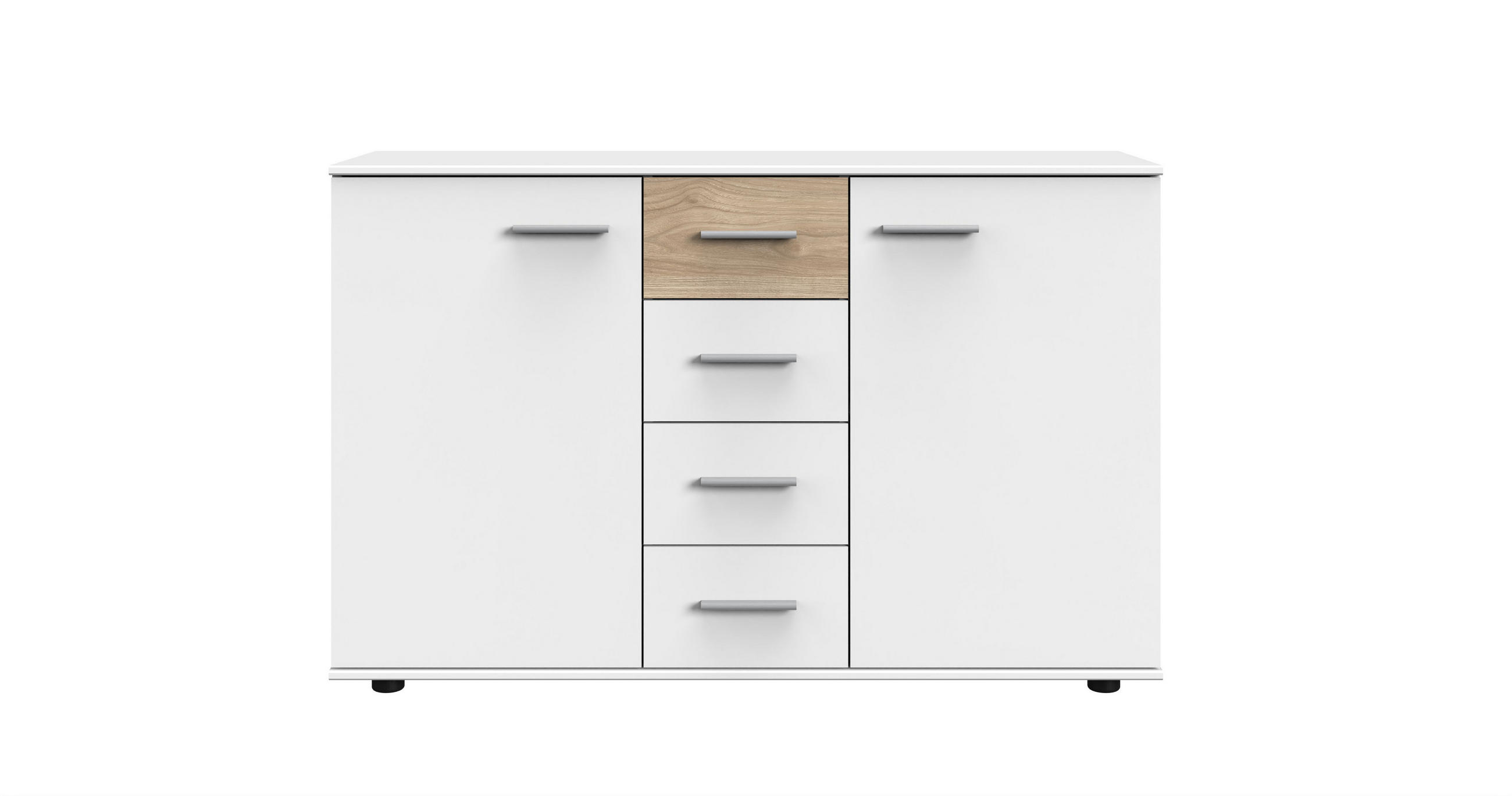 KOMODA, bílá, barvy dubu, ořechovec, 130/83/41 cm - bílá/ořechovec, Konvenční, kompozitní dřevo/plast (130/83/41cm) - Carryhome