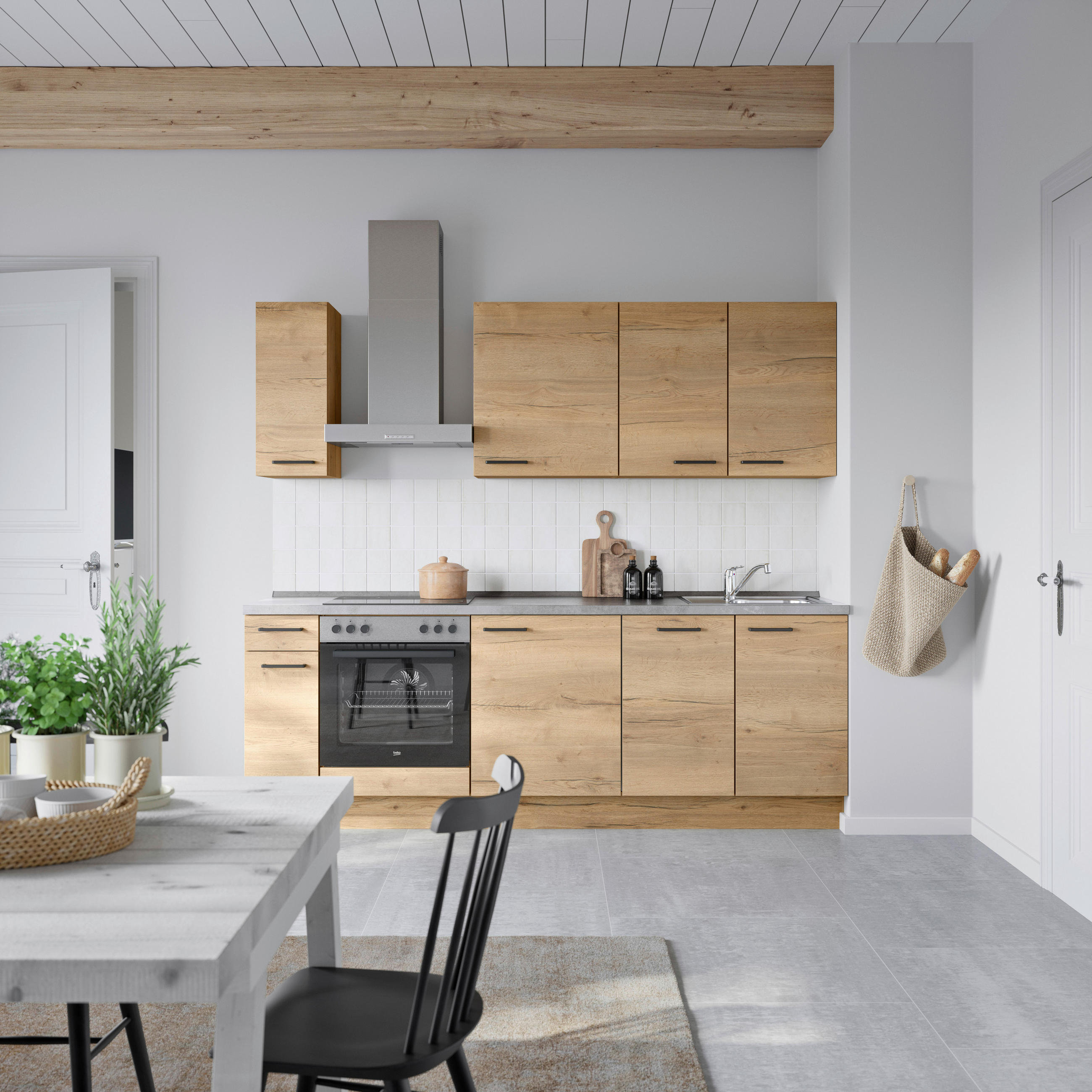 KÜCHENBLOCK 240 cm   in Eichefarben, Schieferfarben  - Schieferfarben/Eichefarben, MODERN, Holzwerkstoff/Metall (240cm) - Nobilia