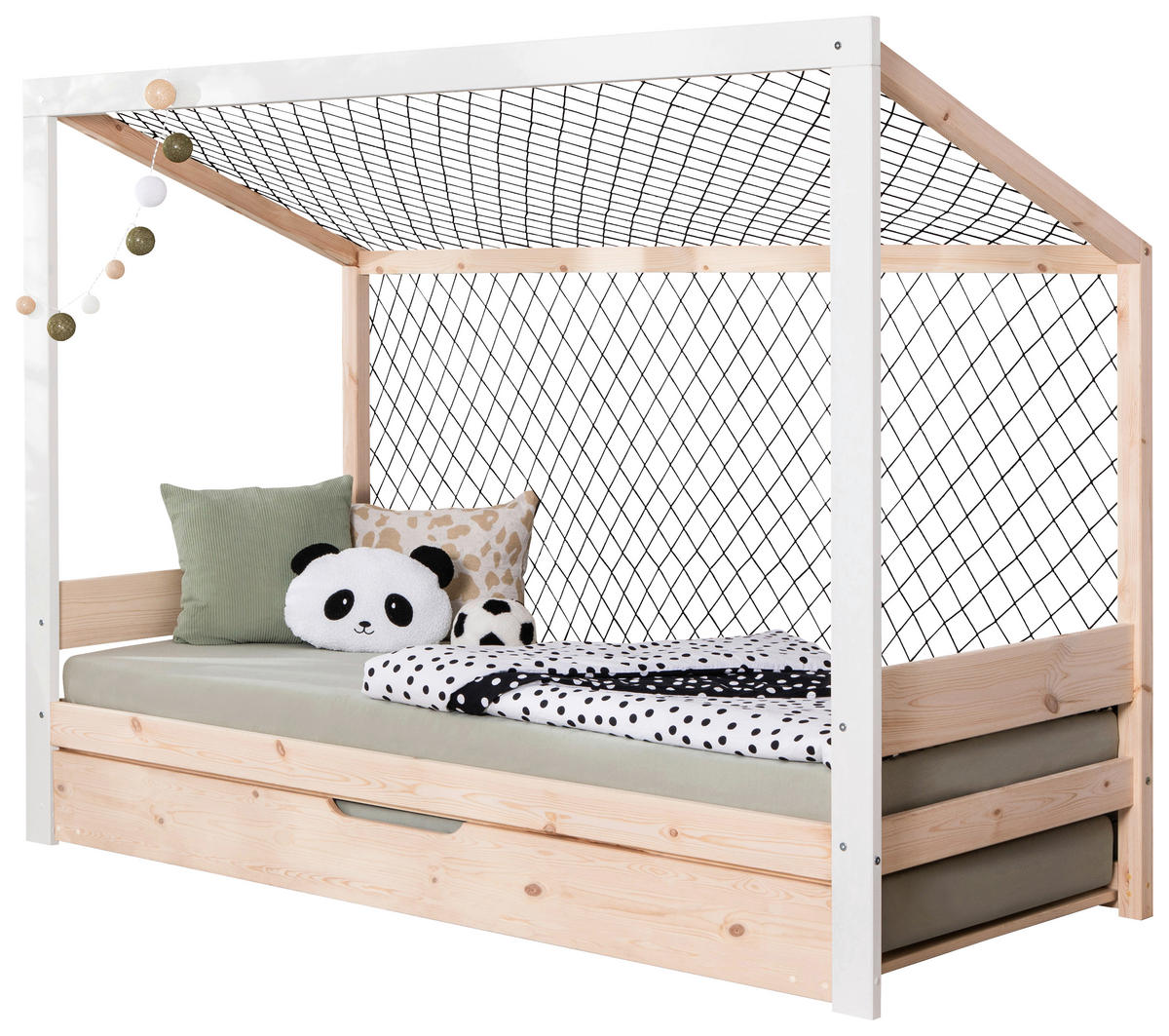 AUSZIEHBETT 90/200 cm  in Naturfarben, Weiß  - Naturfarben/Weiß, MODERN, Holz/Textil (90/200cm) - MID.YOU