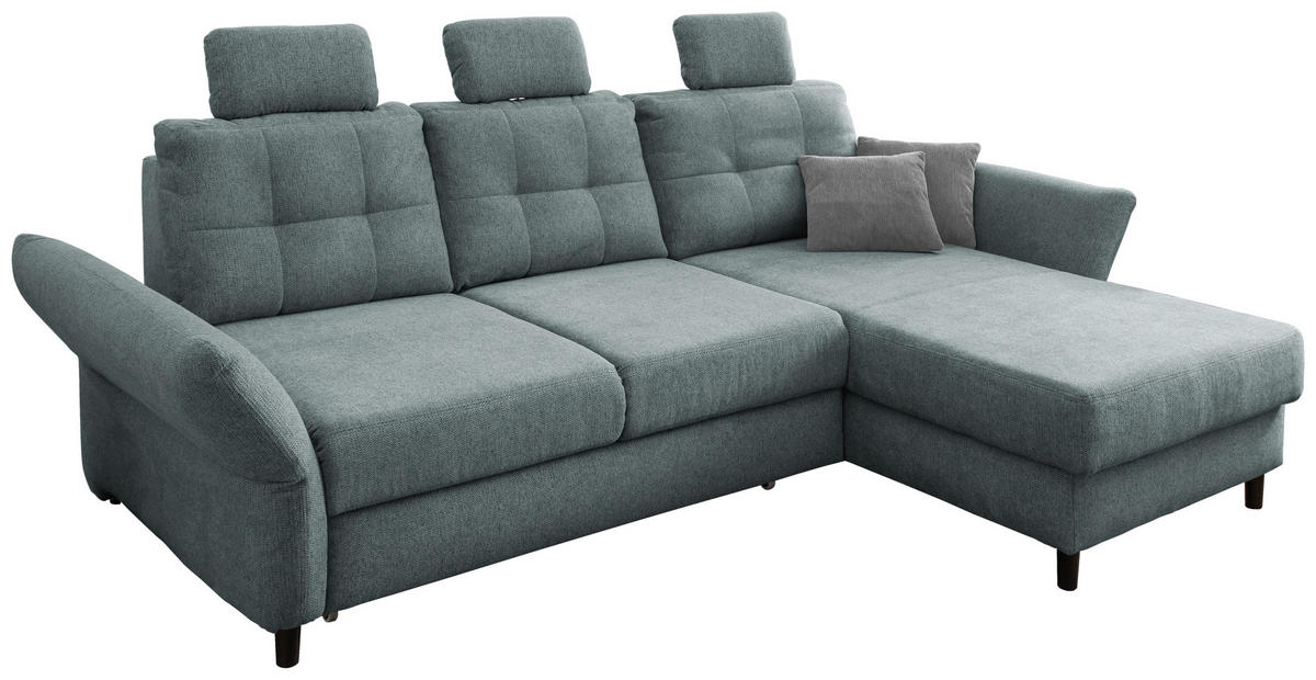 ECKSOFA in Chenille Blau  - Mintgrau/Blau, MODERN, Holz/Textil (250-280/176cm) - Livetastic