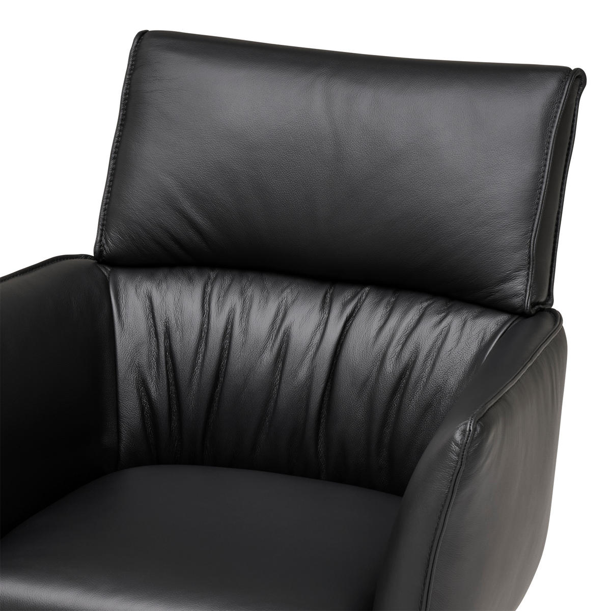 Armlehnstuhl Leder Schwarz  Sitzfläche 360° drehbar, automatische Rückholfunktion  Echtleder  Schwarz  - Schwarz, MODERN, Leder/Metall (64/90,5/64,5cm) - Livetastic