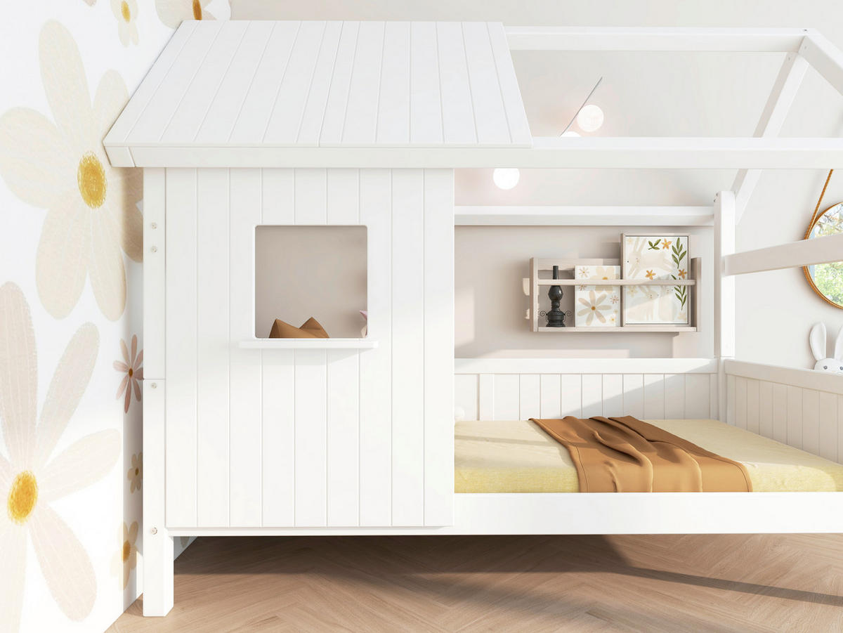 HAUSBETT 90/200 cm,  in Weiß, Rollrost  - Weiß, MODERN, Holz (90/200cm) - Chameo