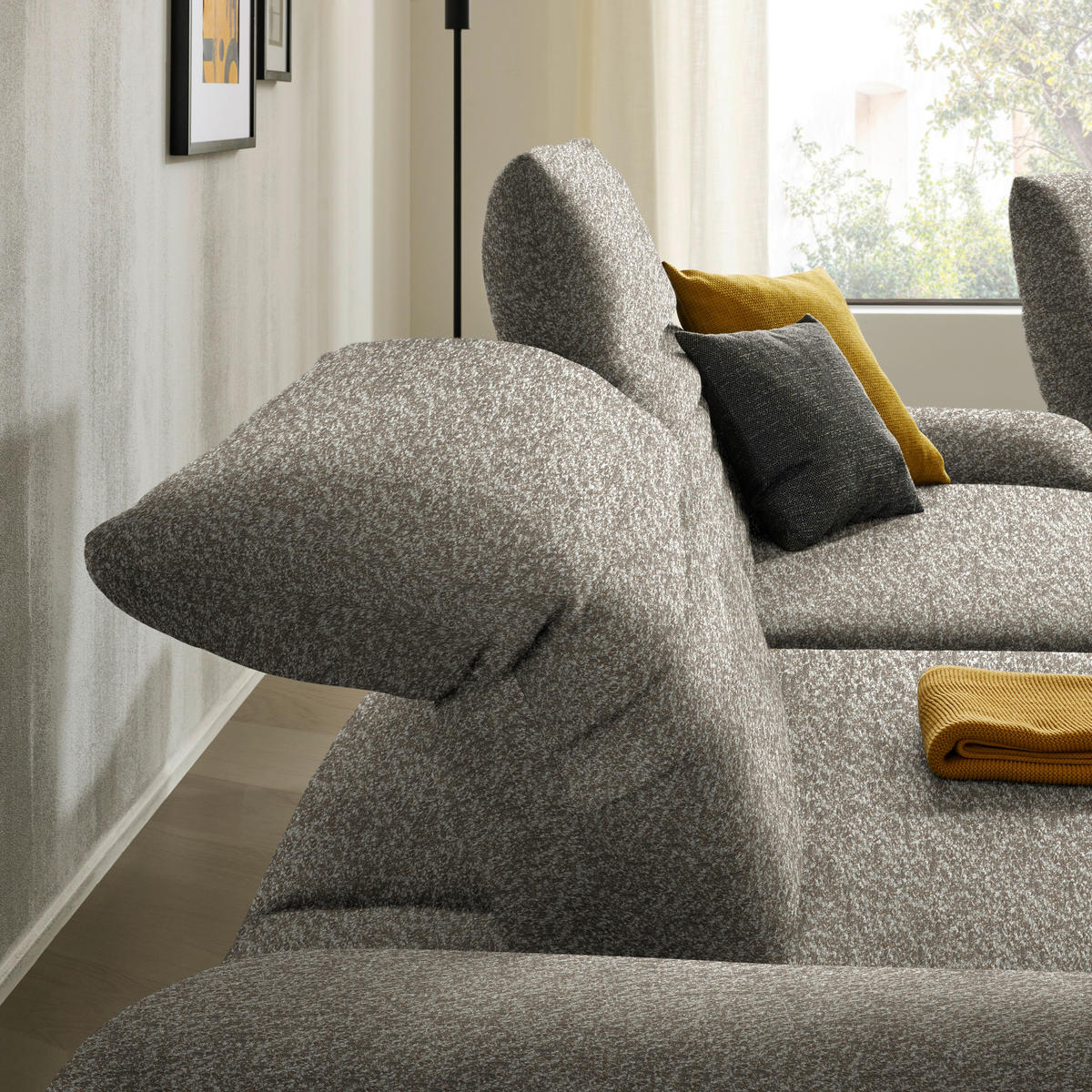 ECKSOFA  in Bouclé Graubraun  170-195/280 cm  - Graubraun/Schwarz, Design, Textil/Metall (170-195/280cm) - Dieter Knoll