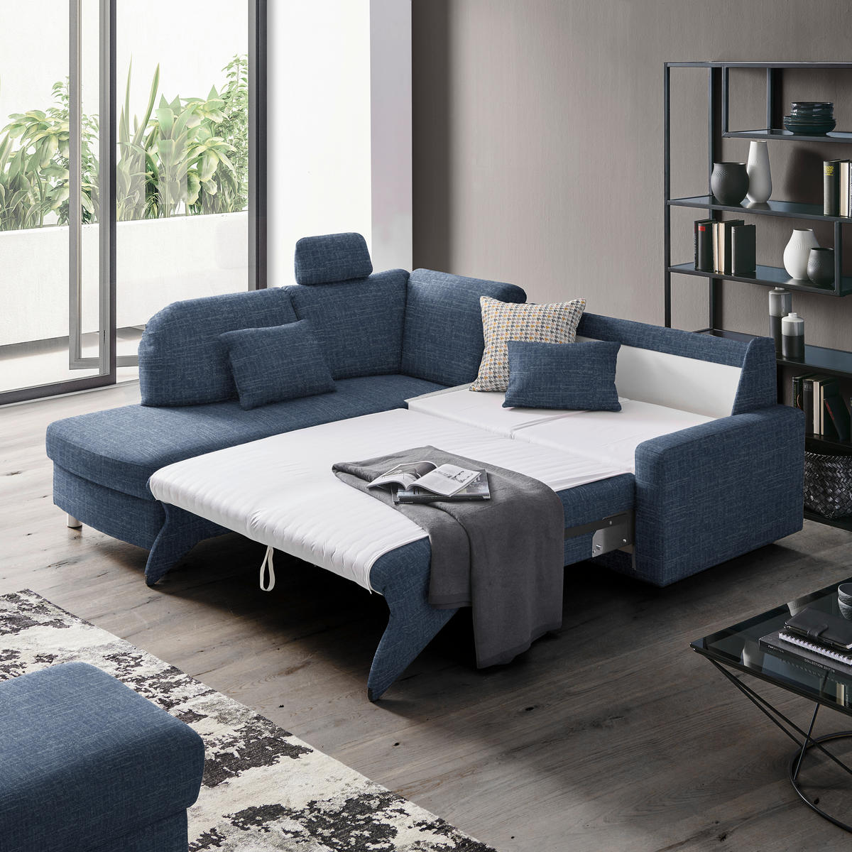 ECKSOFA in Chenille Blau  208/227 cm  - Blau/Alufarben, KONVENTIONELL, Textil/Metall (208/227cm) - Sedda