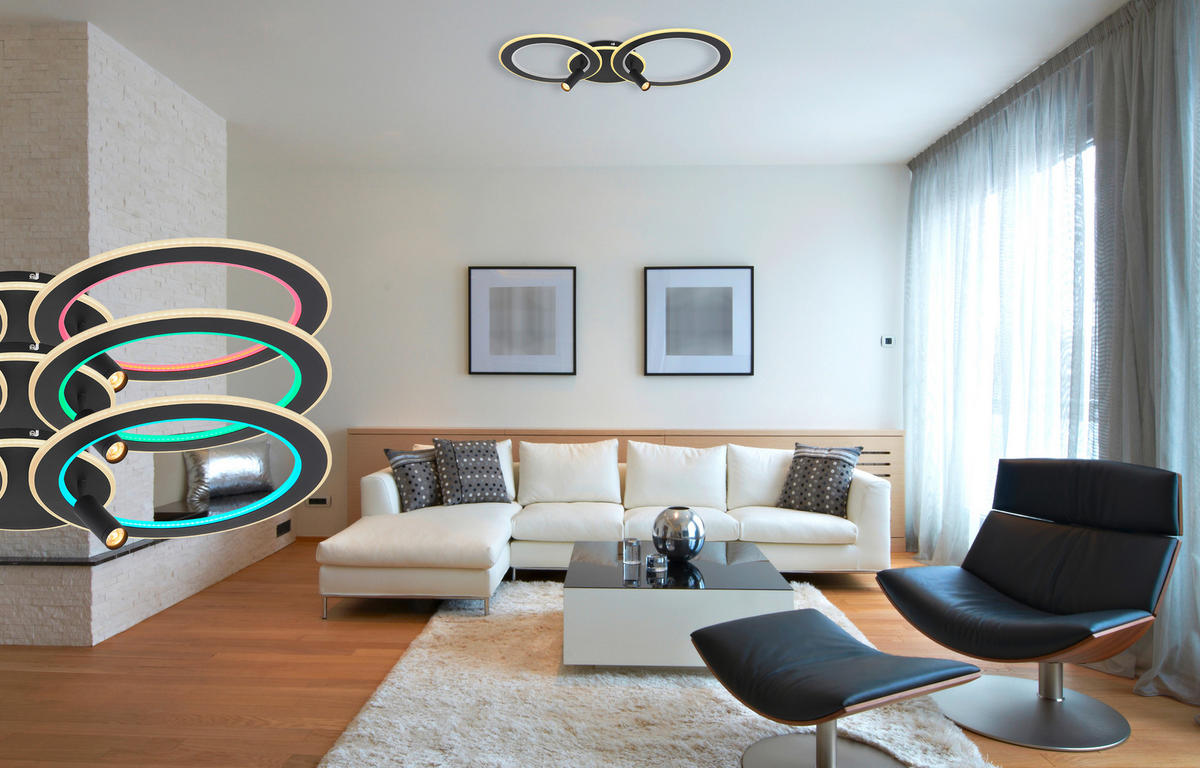 LED-DECKENLEUCHTE 60 W    89,5/50,7/13,5 cm  - Opal/Schwarz, Design, Kunststoff/Metall (89,5/50,7/13,5cm) - Globo
