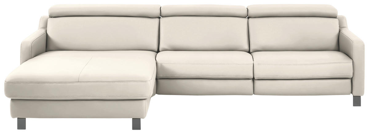 ECKSOFA in Echtleder Beige  - Beige/Schwarz, Design, Leder/Metall (176/291cm) - Valdera
