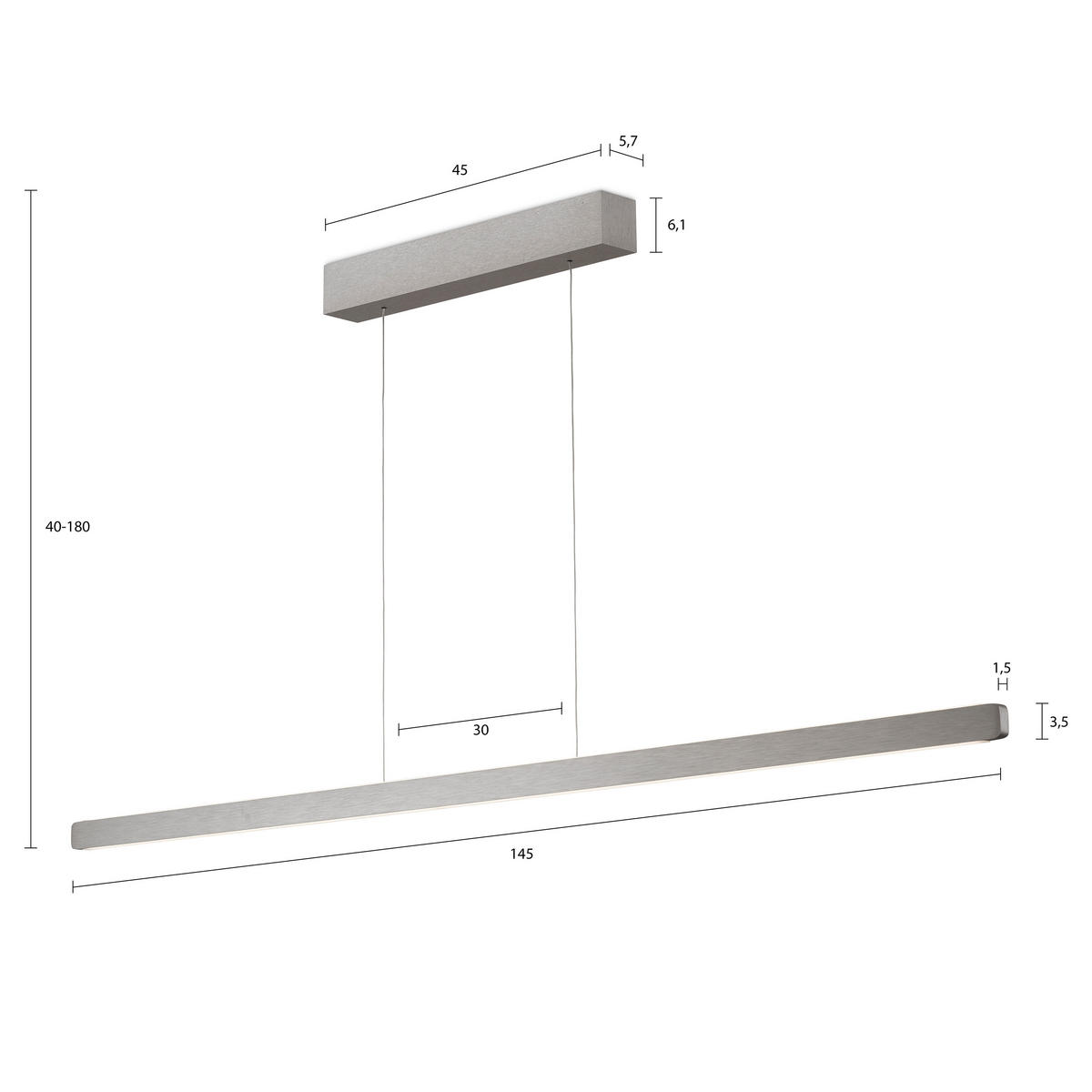 LED-HÄNGELEUCHTE 650 145/1,5/3,5 cm   - Nickelfarben, Design, Metall (145/1,5/3,5cm) - Ambiente