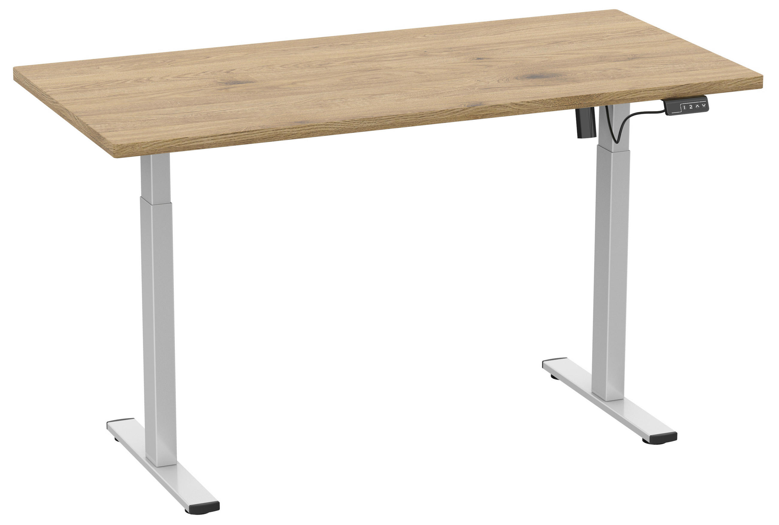 SCHREIBTISCH höhenverstellbar  - Honigeiche/Silberfarben, Design, Holzwerkstoff/Metall (140/50/71cm) - MID.YOU
