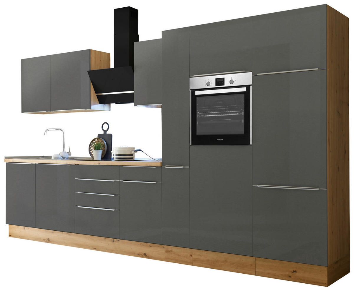 KÜCHENBLOCK 370 cm   in Anthrazit, Grau, Eiche Artisan  - Anthrazit/Alufarben, LIFESTYLE, Holzwerkstoff/Kunststoff (370cm) - Respekta