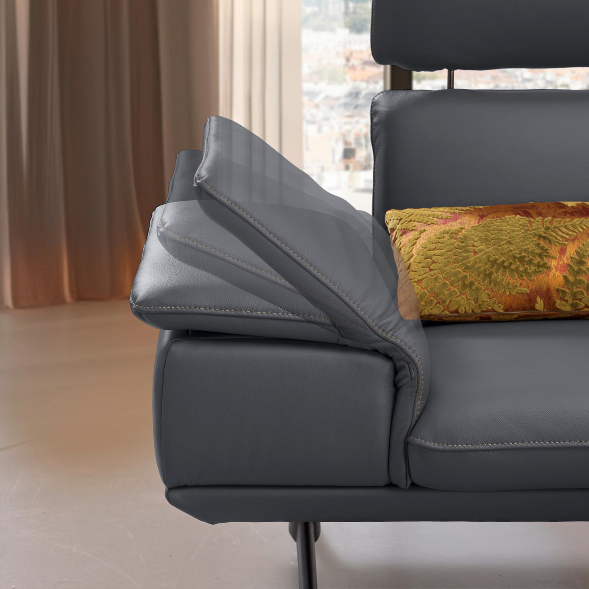 ECKSOFA in Echtleder Dunkelgrau  239/150 cm  - Dunkelgrau/Beige, Design, Leder/Metall (239/150cm) - Koinor