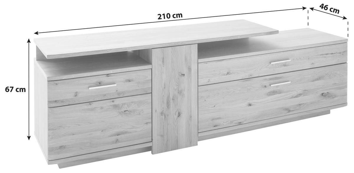 NÍZKÁ KOMODA, sukový dub, barvy dubu, 210/67/46 cm - barvy dubu/barvy niklu, Design, kov/dřevo (210/67/46cm) - Livetastic
