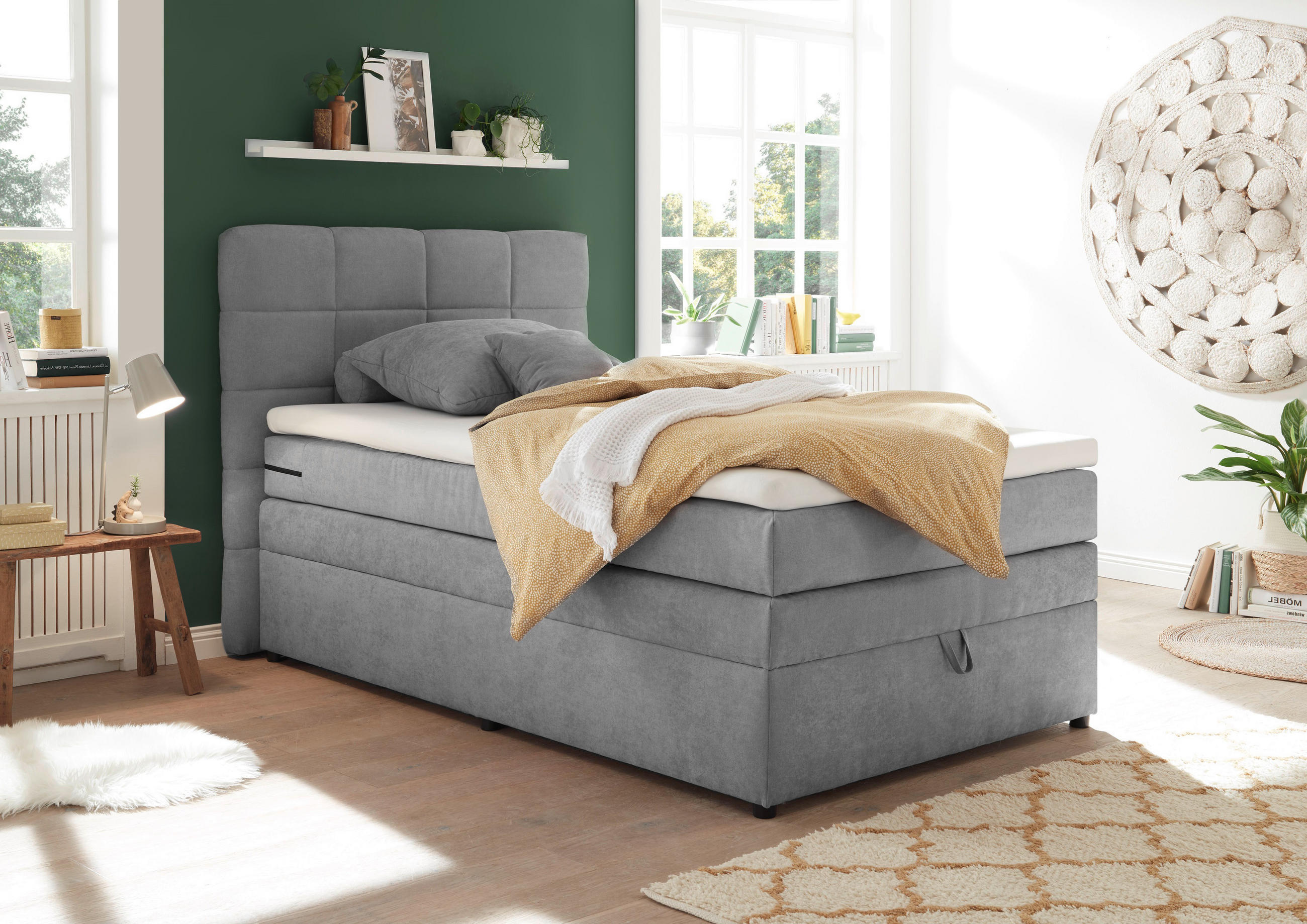 BOXSPRINGBETT 120/200 cm  in Hellgrau  - Hellgrau, KONVENTIONELL, Kunststoff (120/200cm) - MID.YOU