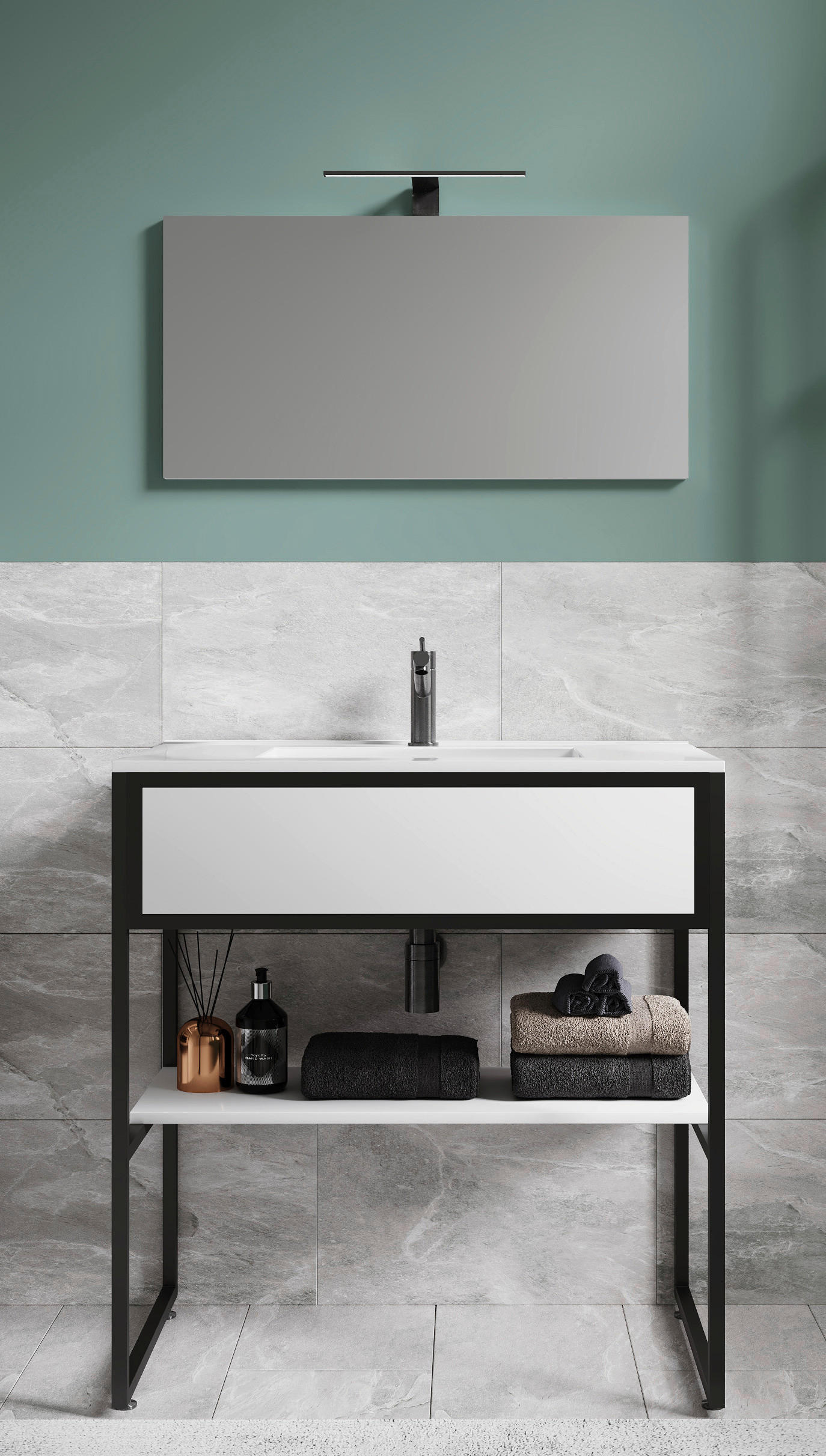 BADEZIMMER 3-teilig  in 80 cm  - Weiss/Schwarz, Modern, Glas/Keramik (80cm) - MID.YOU