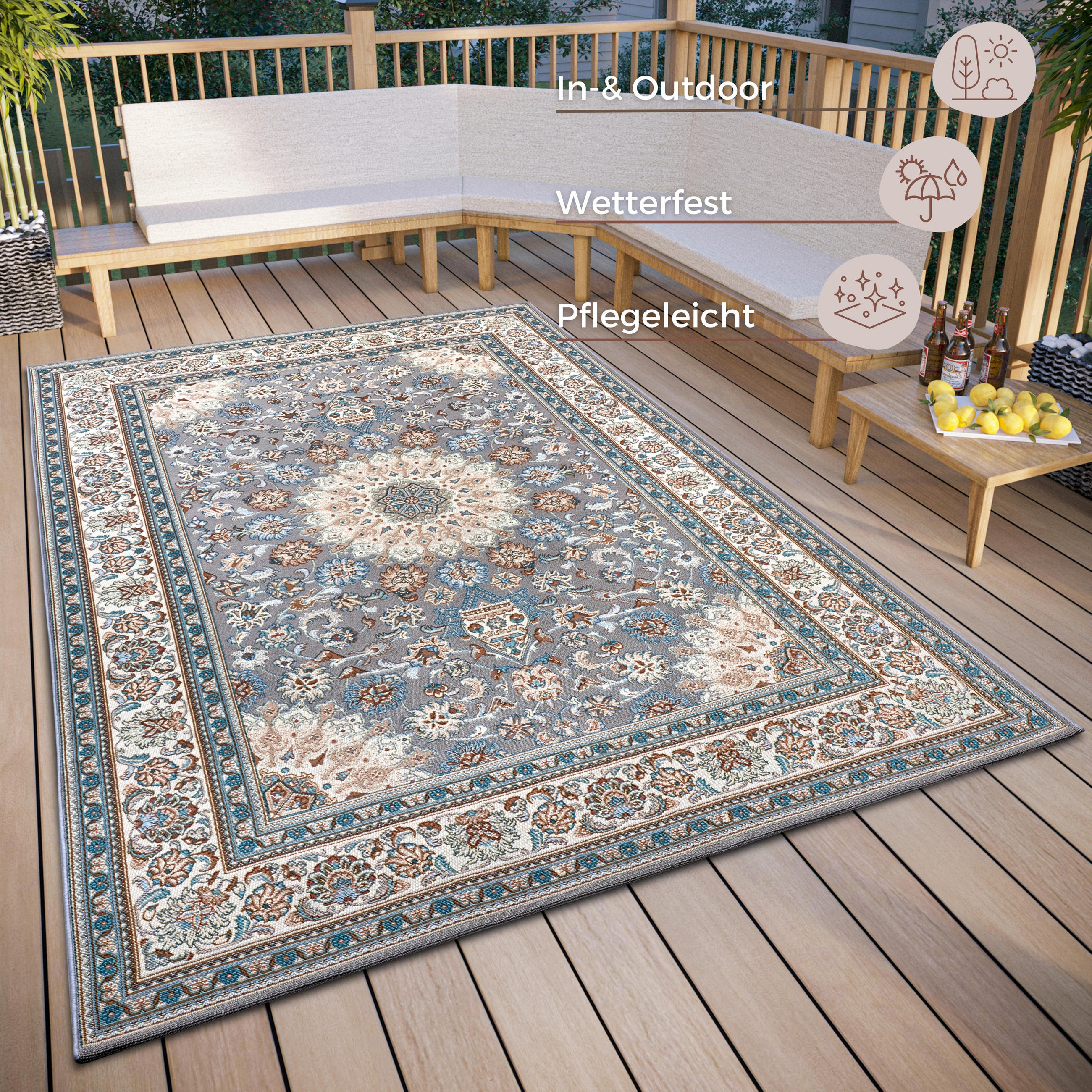 OUTDOORTEPPICH 120/180 cm Flair Creme, Blaugrau  - Blaugrau/Creme, Design, Kunststoff (120/180cm)