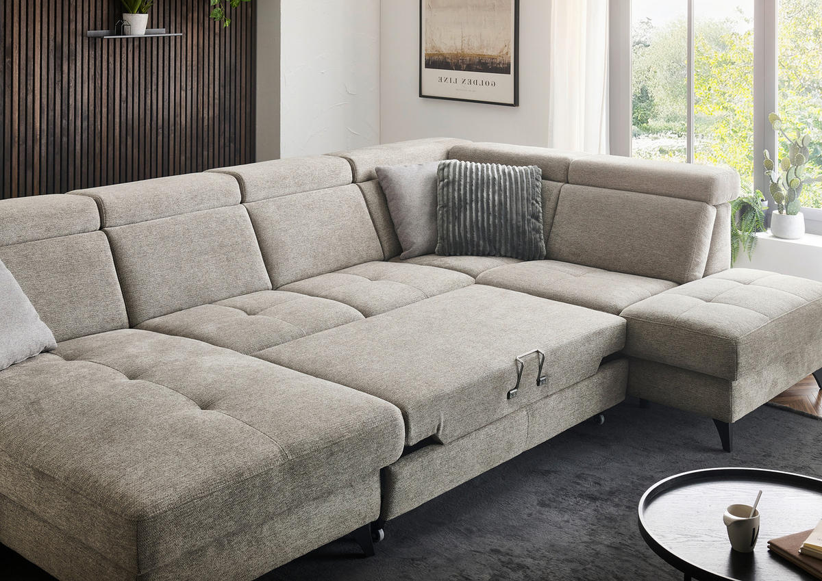 WOHNLANDSCHAFT Beldomo System Graubraun Flachgewebe  - Graubraun/Schwarz, KONVENTIONELL, Textil/Metall (174/333/215cm) - Beldomo System