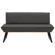 SITZBANK 160/87/64 cm Lederlook Dunkelgrau, Eichefarben, Schwarz Eiche massiv Metall  - Eichefarben/Dunkelgrau, Design, Holz/Textil (160/87/64cm) - Voleo