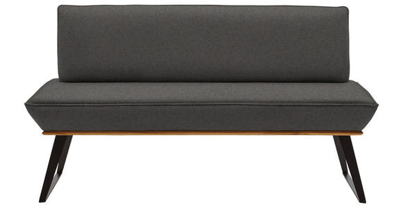 SITZBANK 160/87/64 cm Lederlook Dunkelgrau, Eichefarben, Schwarz Eiche massiv Metall  - Eichefarben/Dunkelgrau, Design, Holz/Textil (160/87/64cm) - Voleo