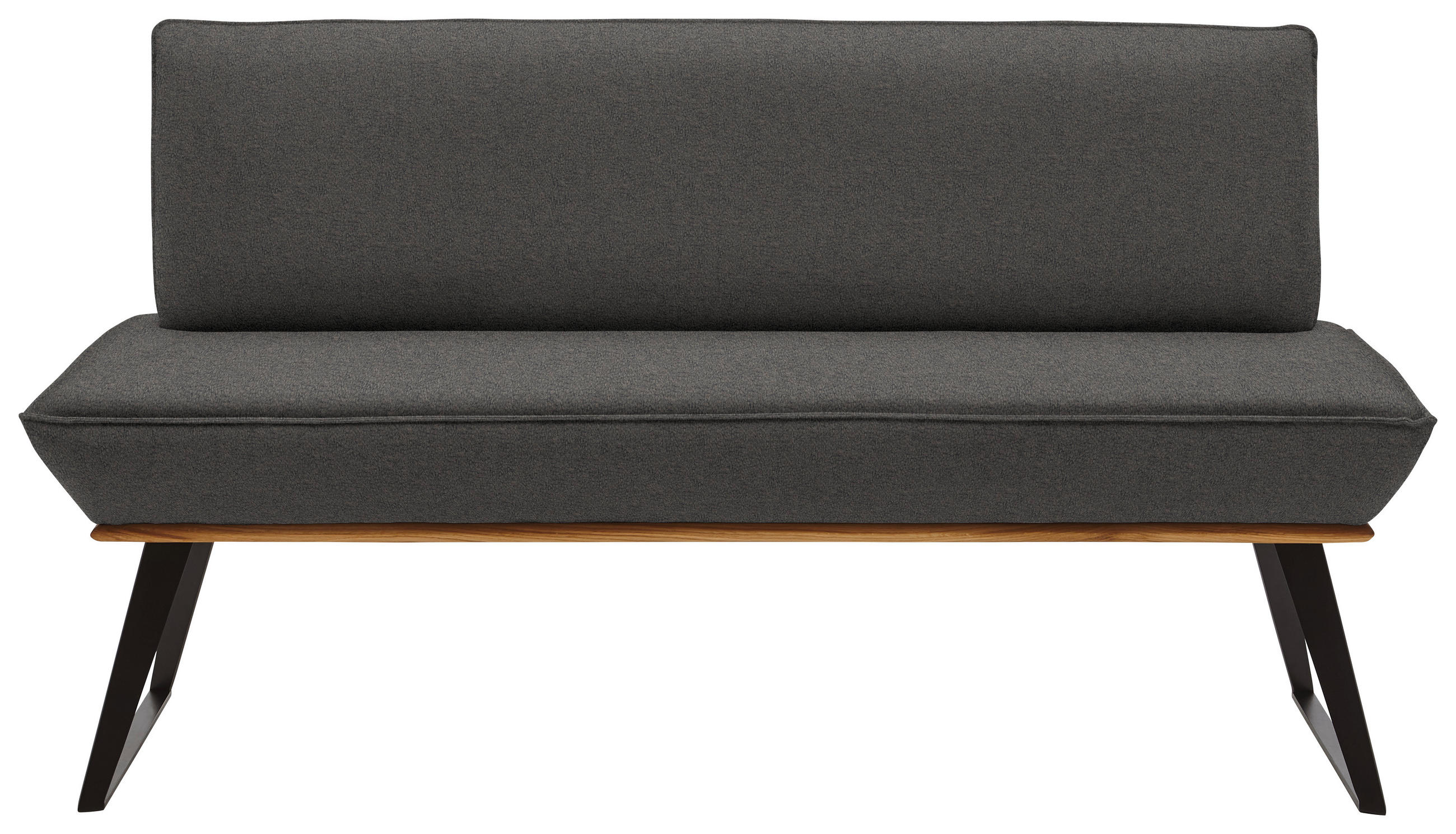 SITZBANK 180/87/64 cm Lederlook Schwarz, Eichefarben, Dunkelgrau Eiche massiv Metall  - Eichefarben/Dunkelgrau, Design, Holz/Textil (180/87/64cm) - Voleo
