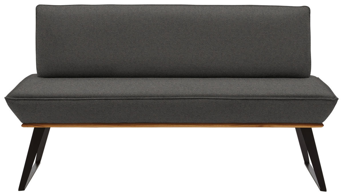 SITZBANK 140/87/64 cm Lederlook Schwarz, Eichefarben, Dunkelgrau Eiche massiv  - Eichefarben/Dunkelgrau, Design, Holz/Textil (140/87/64cm) - Voleo