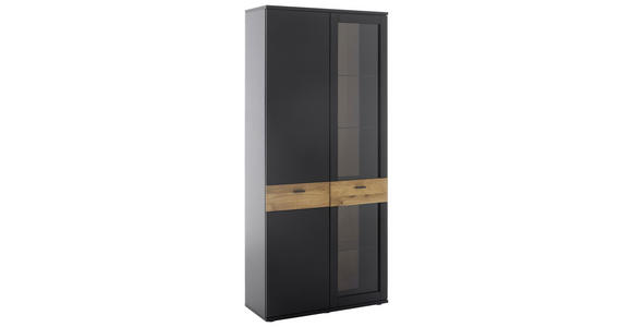 VITRINE in furniert, massiv Eiche Grau, Schwarz, Eichefarben - Eichefarben/Anthrazit, Design, Glas/Holz (90/201/37cm) - Novel