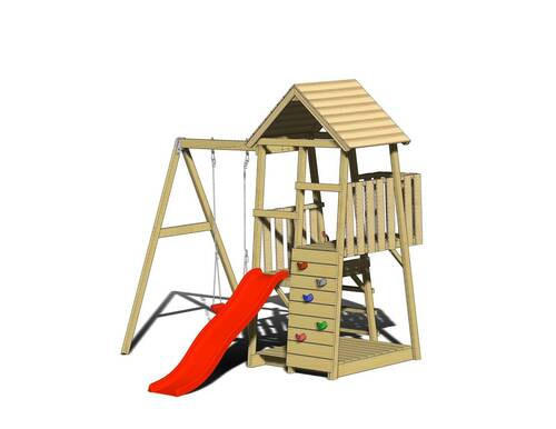 SPIELTURM 270/270/290 cm  - Rot/Naturfarben, KONVENTIONELL, Holz (270/270/290cm) - Ambia Garden