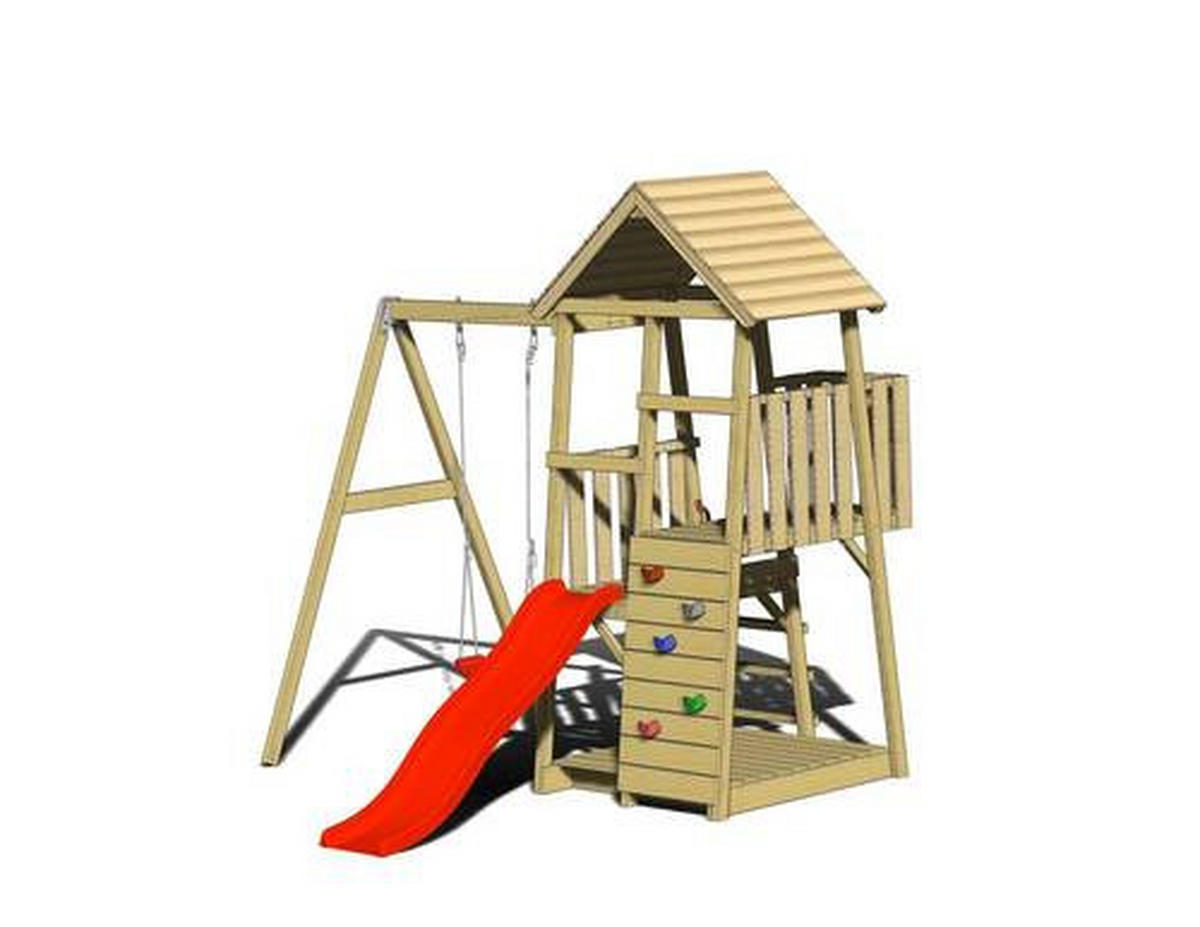 SPIELTURM 270/270/290 cm  - Rot/Naturfarben, KONVENTIONELL, Holz (270/270/290cm) - Ambia Garden