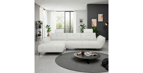 ECKSOFA Elfenbein Chenille Armlehnenkissen, Rücken echt, Sitztiefenverstellung  - Elfenbein/Schwarz, KONVENTIONELL, Textil/Metall (215/313cm) - Hom`in