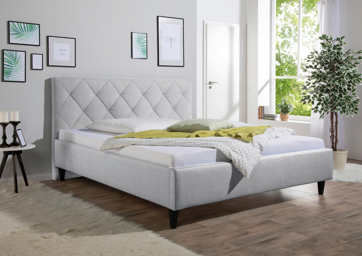 POLSTERBETT 200/200 cm,  in Hellgrau,  - Hellgrau/Schwarz, MODERN, Holz/Textil (200/200cm) - Livetastic