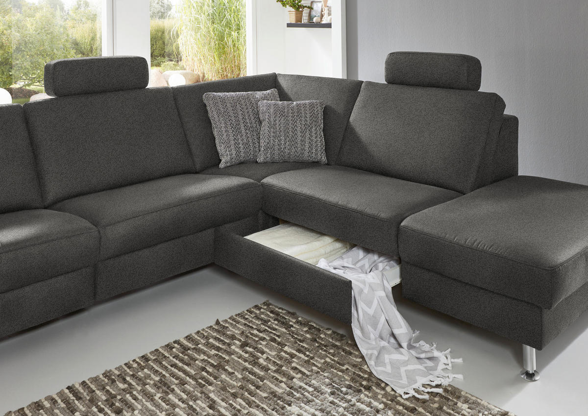 ECKSOFA in Mikrofaser Grau  - Alufarben/Grau, Design, Textil/Metall (275/242cm) - Dieter Knoll