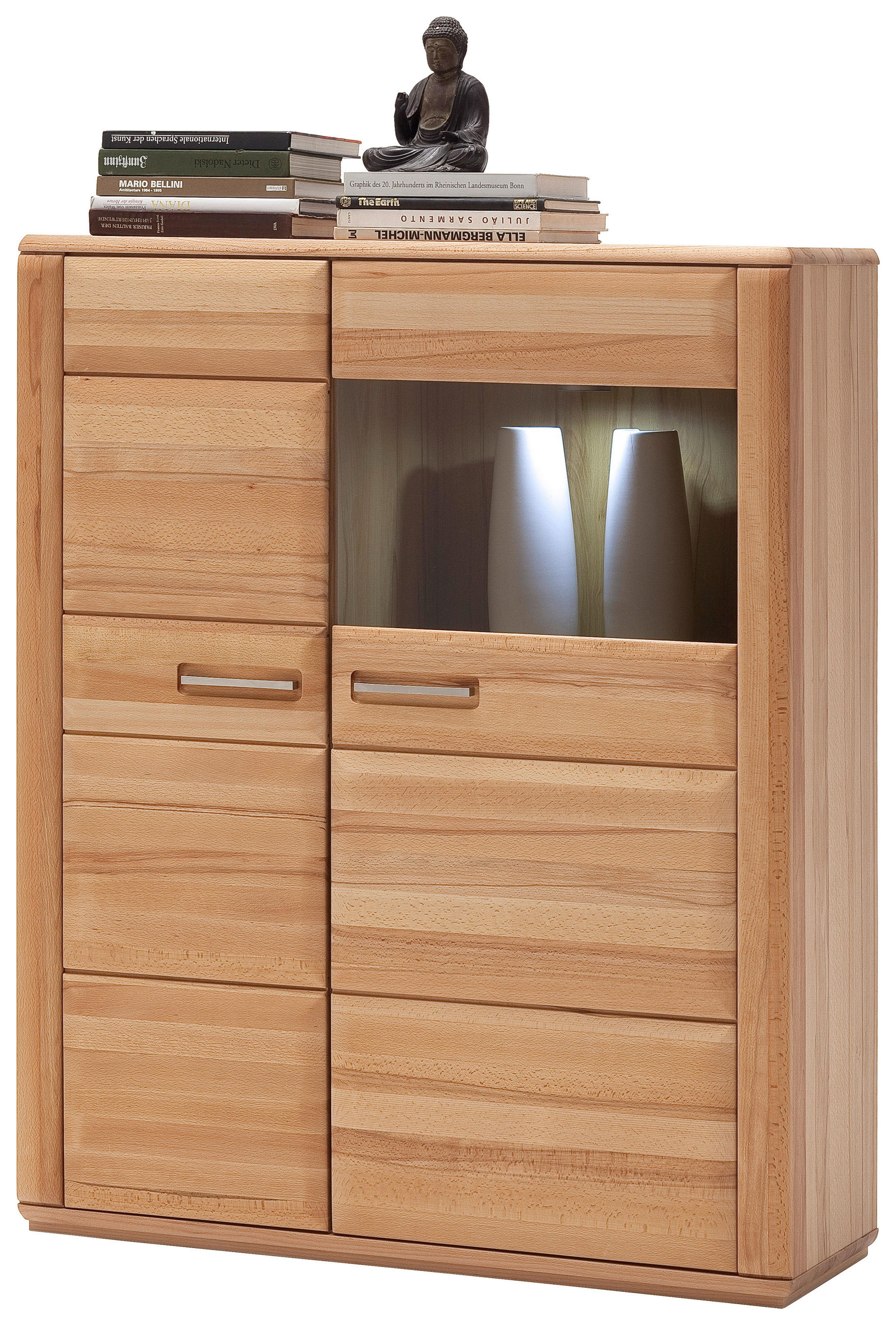 HIGHBOARD La Paz 107/131/38 cm  - Edelstahlfarben/Buchefarben, Design, Glas/Holz (107/131/38cm) - Livetastic