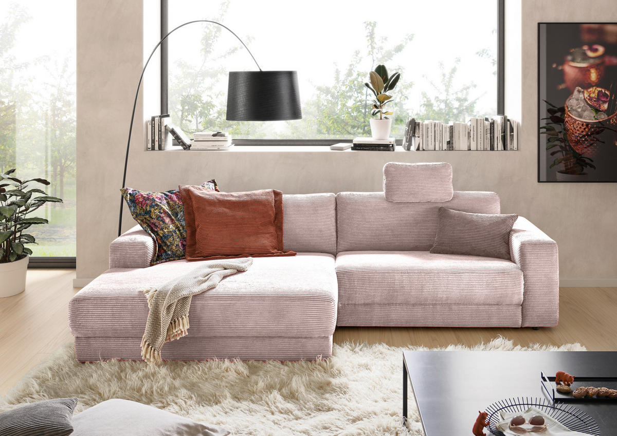 ECKSOFA in Cord Rosa  - Schwarz/Rosa, Design, Kunststoff/Textil (168/296cm) - Pure Home Lifestyle