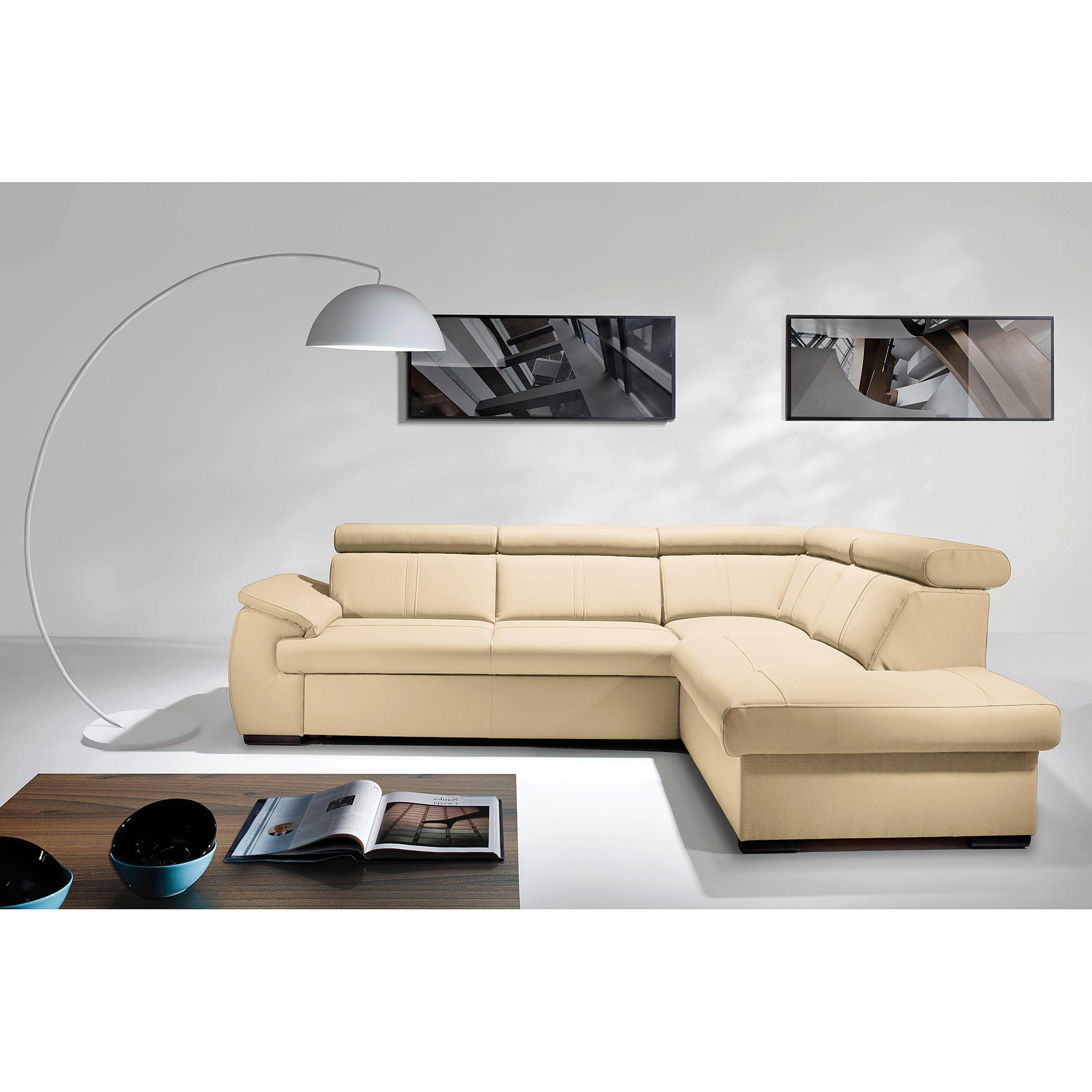ECKSOFA Beige Echtleder  - Wengefarben/Beige, Design, Leder/Holz (265/211cm) - Livetastic