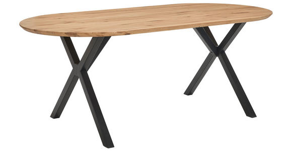 ESSTISCH Eichefarben oval   - Eichefarben/Schwarz, Design, Holz/Metall (200/100/76cm) - Linea Natura
