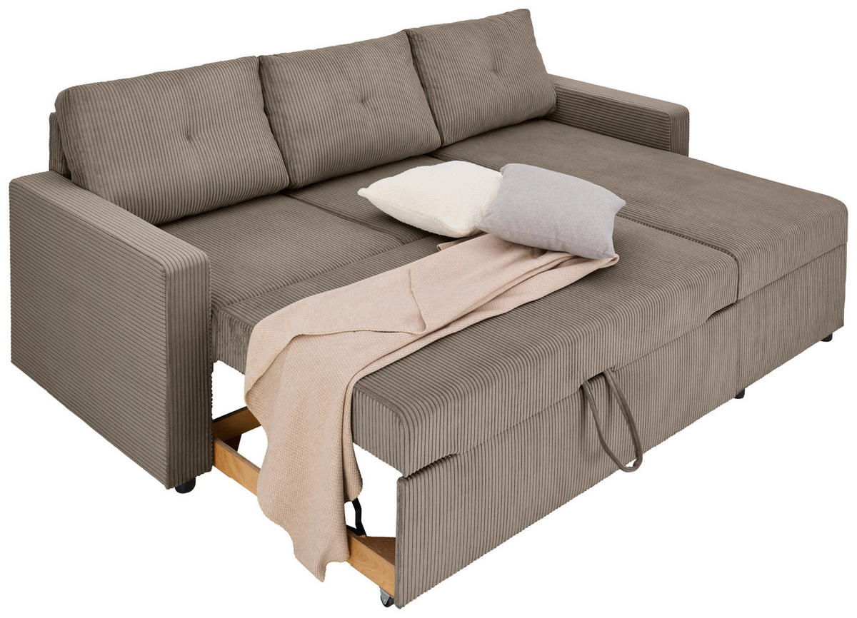 ECKSOFA Taupe Cord  - Taupe/Schwarz, KONVENTIONELL, Kunststoff/Textil (218/155cm) - Ti'me