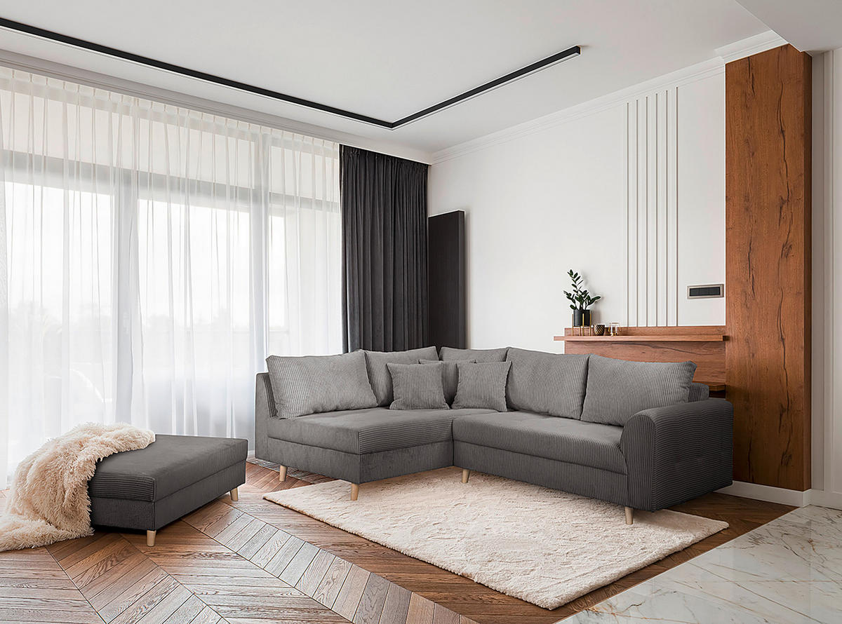 ECKSOFA Ariella Dunkelgrau Cord  - Dunkelgrau/Naturfarben, Design, Holz/Textil (161/231cm) - Livetastic