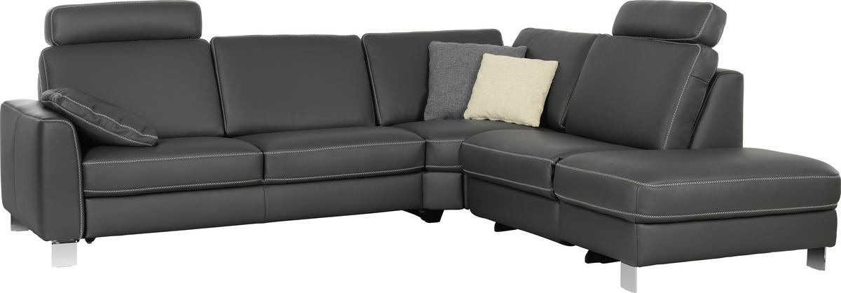 ECKSOFA in Echtleder Anthrazit  - Chromfarben/Anthrazit, Design, Leder/Metall (272/245cm) - Valdera